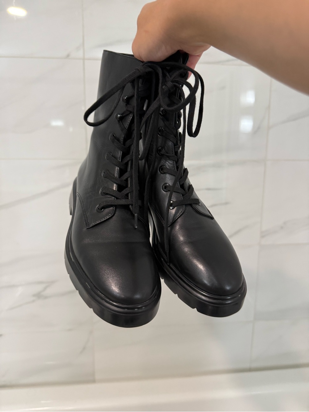 Stuart Weitzman McKenzee Leather Combat Boots | Black | 4.5